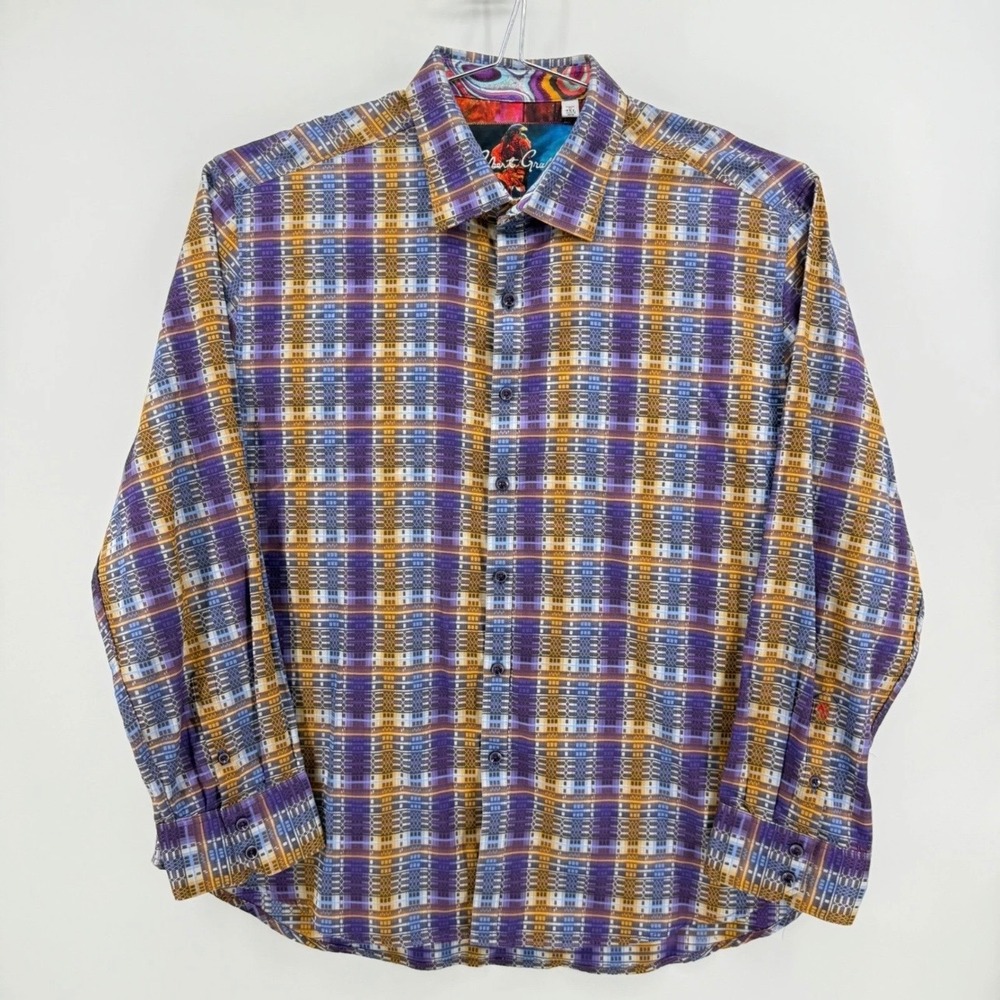 Robert Graham Button Down Mens 4XL Classic Fit Cotton Purple Gold Plaid Shirt